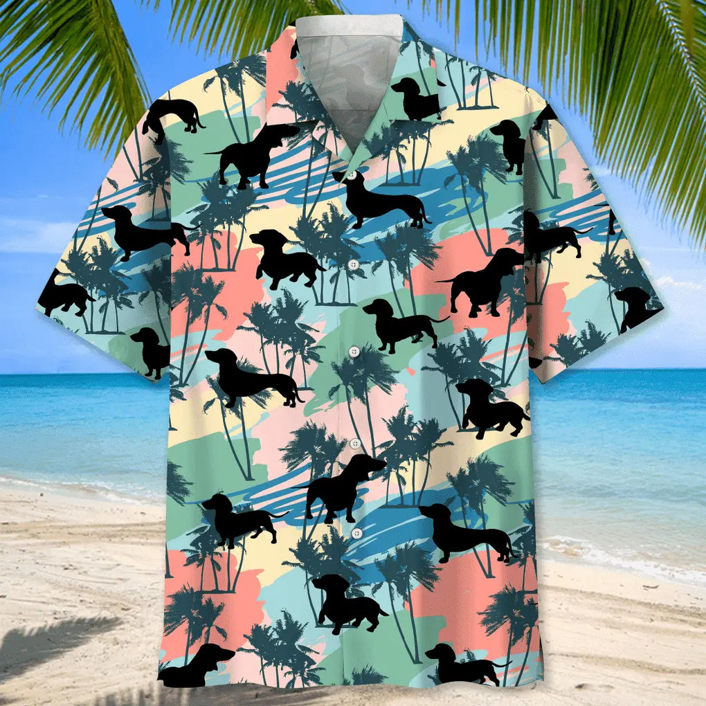 Dachshund Coconut Palm Hawaiian Shirt For Nature Fans, Resort Trips, And Comfortable Warm Weather Wear