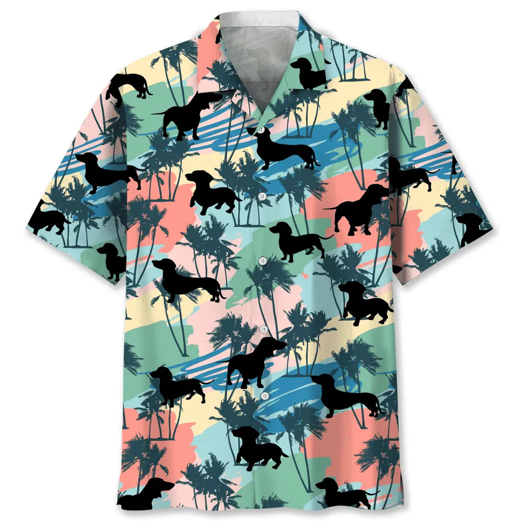 Dachshund Coconut Palm Hawaiian Shirt For Nature Fans, Resort Trips, And Comfortable Warm Weather Wear