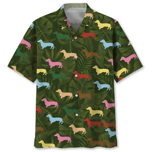 Colorful Dachshund Hawaiian Shirt For Animal Lovers, Beach Travel, And Casual Summer Style