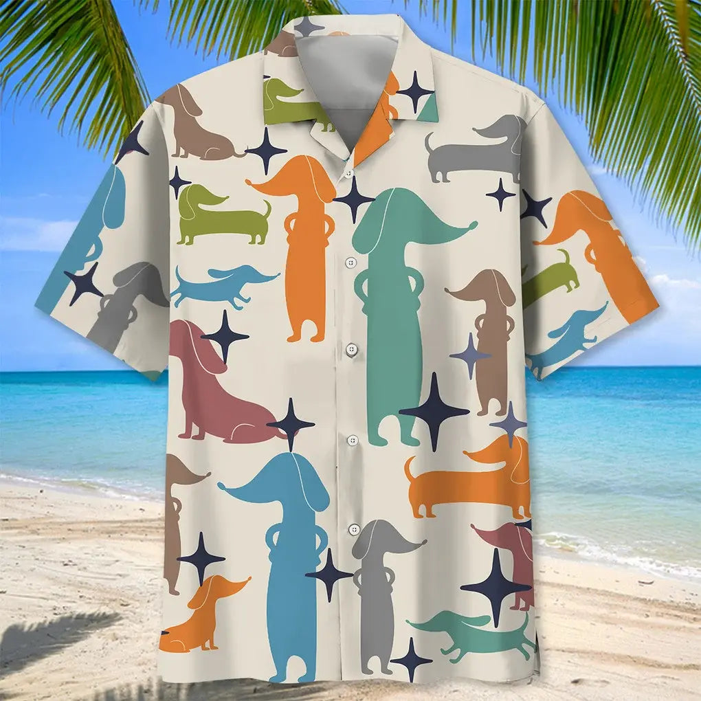 Colorful Dachshund Hawaiian Shirt For Tropical Holidays, Outdoor Gatherings, And Everyday Comfort