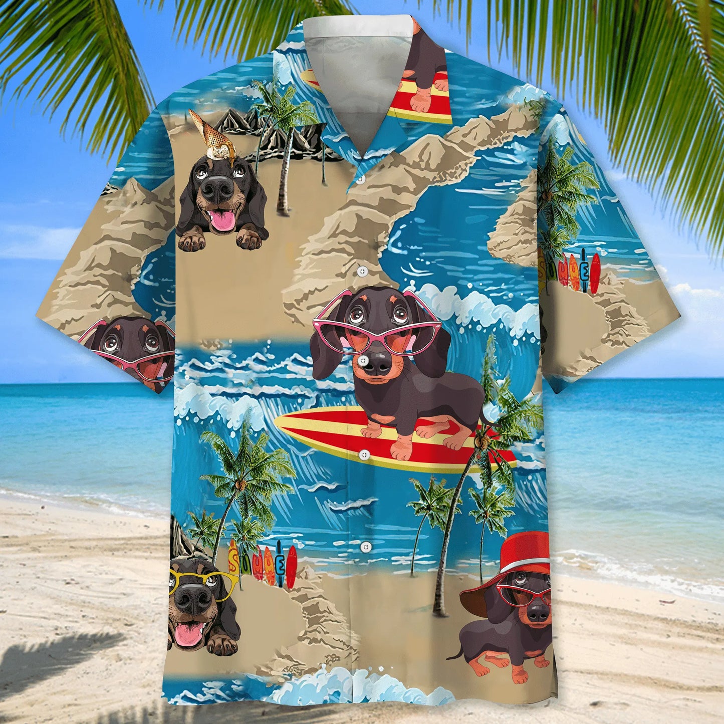 Funny Dachshund Beach Hawaiian Shirt For Resort Trips, Coastal Parties, And Warm Weather Style