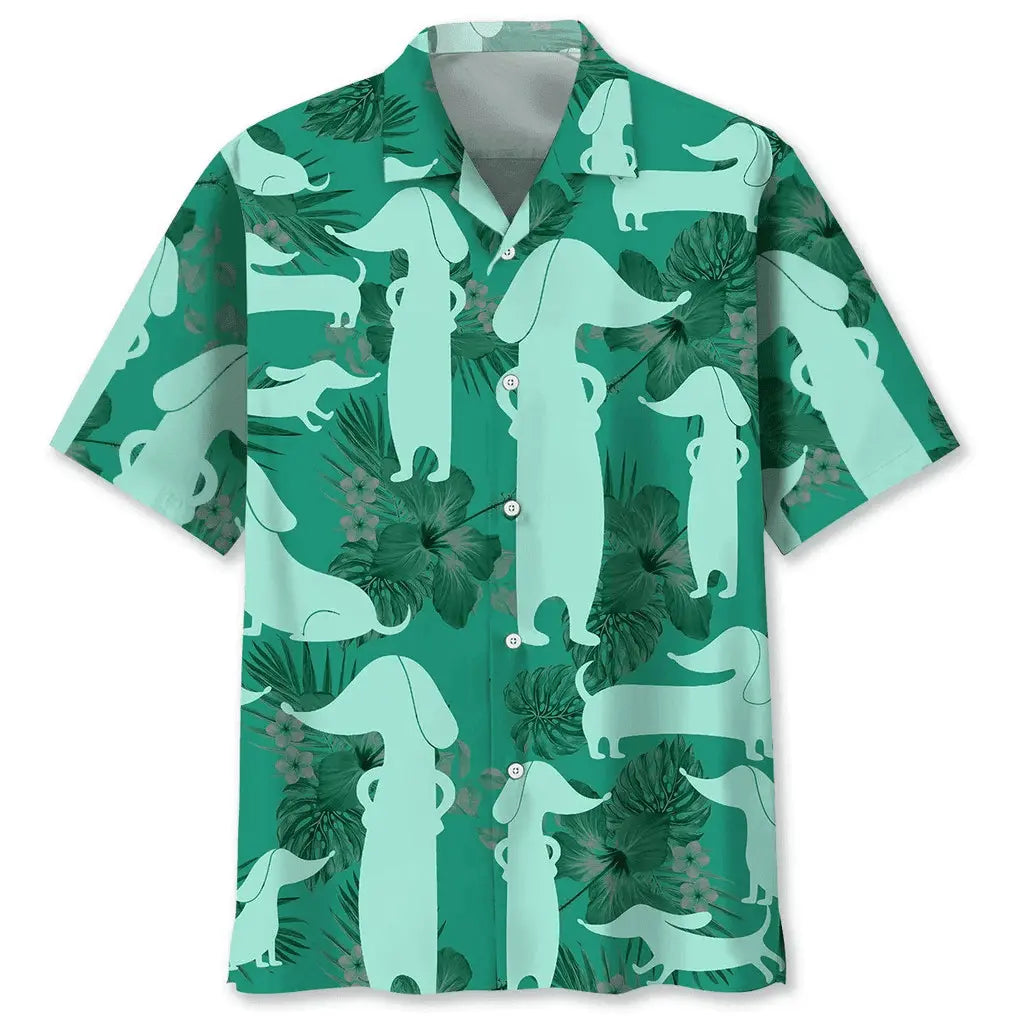 Dachshund Kelly Green Hawaiian Shirt For Nature Fans, Resort Trips, And Comfortable Warm Weather Wear