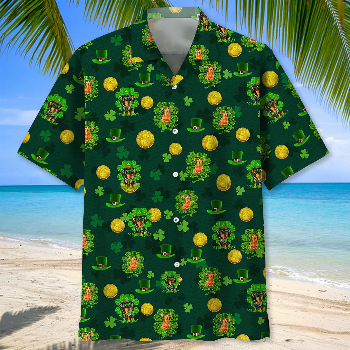 Dachshund Lucky Irish Saint Patrick's Day Hawaiian Shirt For Winter Celebrations, Beach Travel, And Relaxed Holiday Wear
