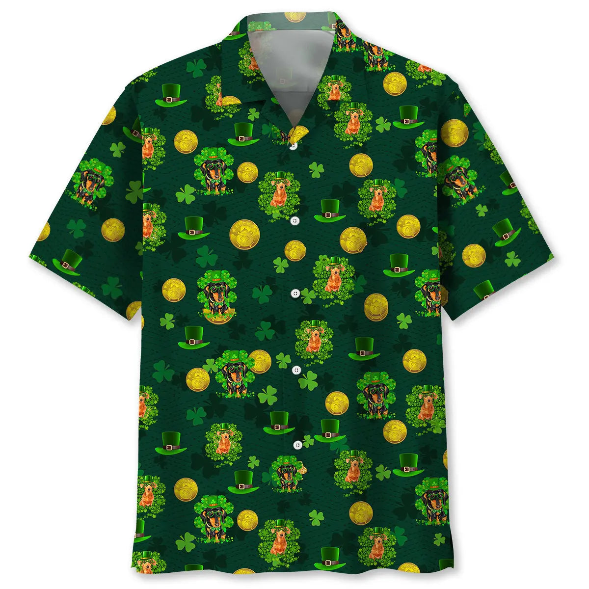 Dachshund Lucky Irish Saint Patrick's Day Hawaiian Shirt For Winter Celebrations, Beach Travel, And Relaxed Holiday Wear