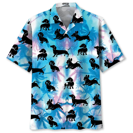 Neon Tropical Dachshund Hawaiian Shirt For Island Vacations, Weekend Events, And Relaxed Everyday Outfits