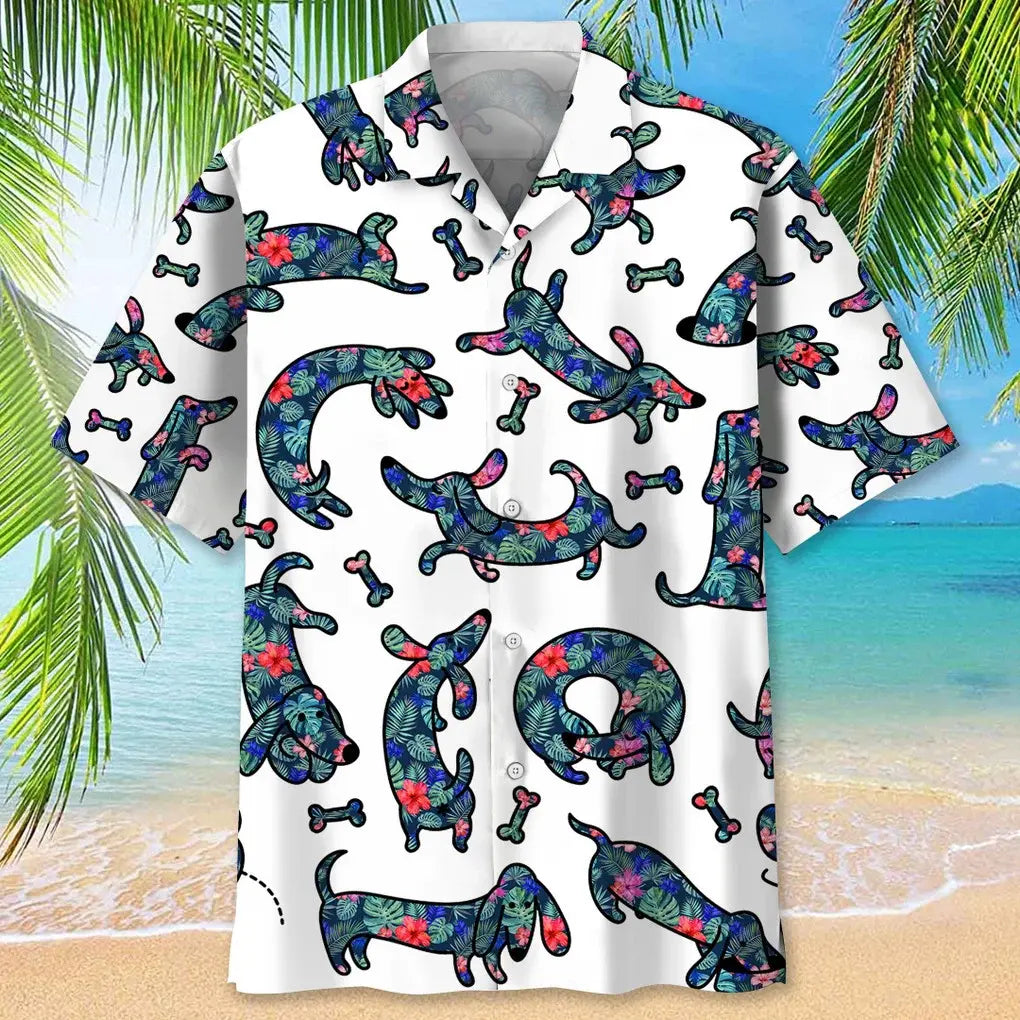 Tropical Dachshund Seamless Pattern Hawaiian Shirt For Nature Fans, Resort Trips, And Comfortable Warm Weather Wear