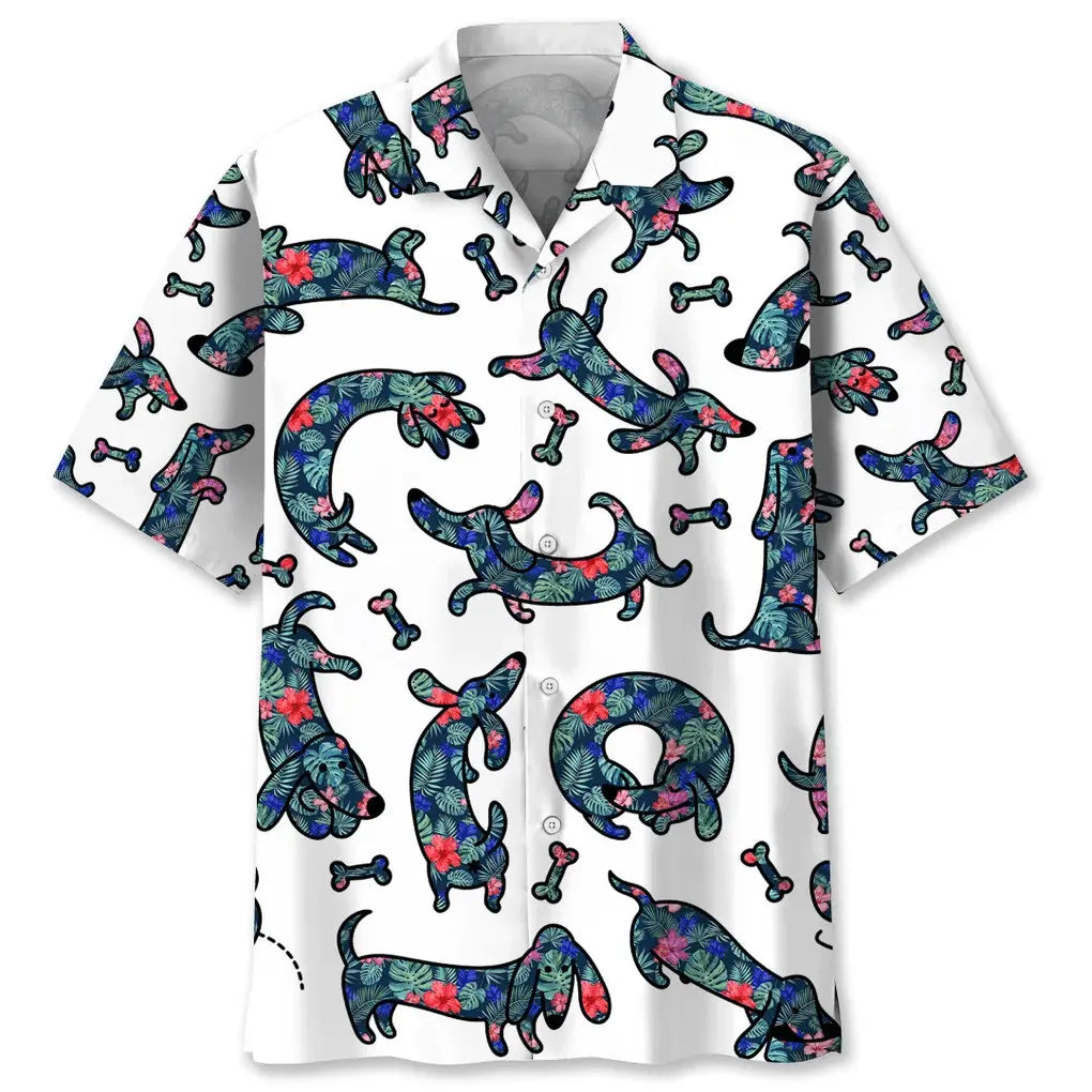 Tropical Dachshund Seamless Pattern Hawaiian Shirt For Nature Fans, Resort Trips, And Comfortable Warm Weather Wear