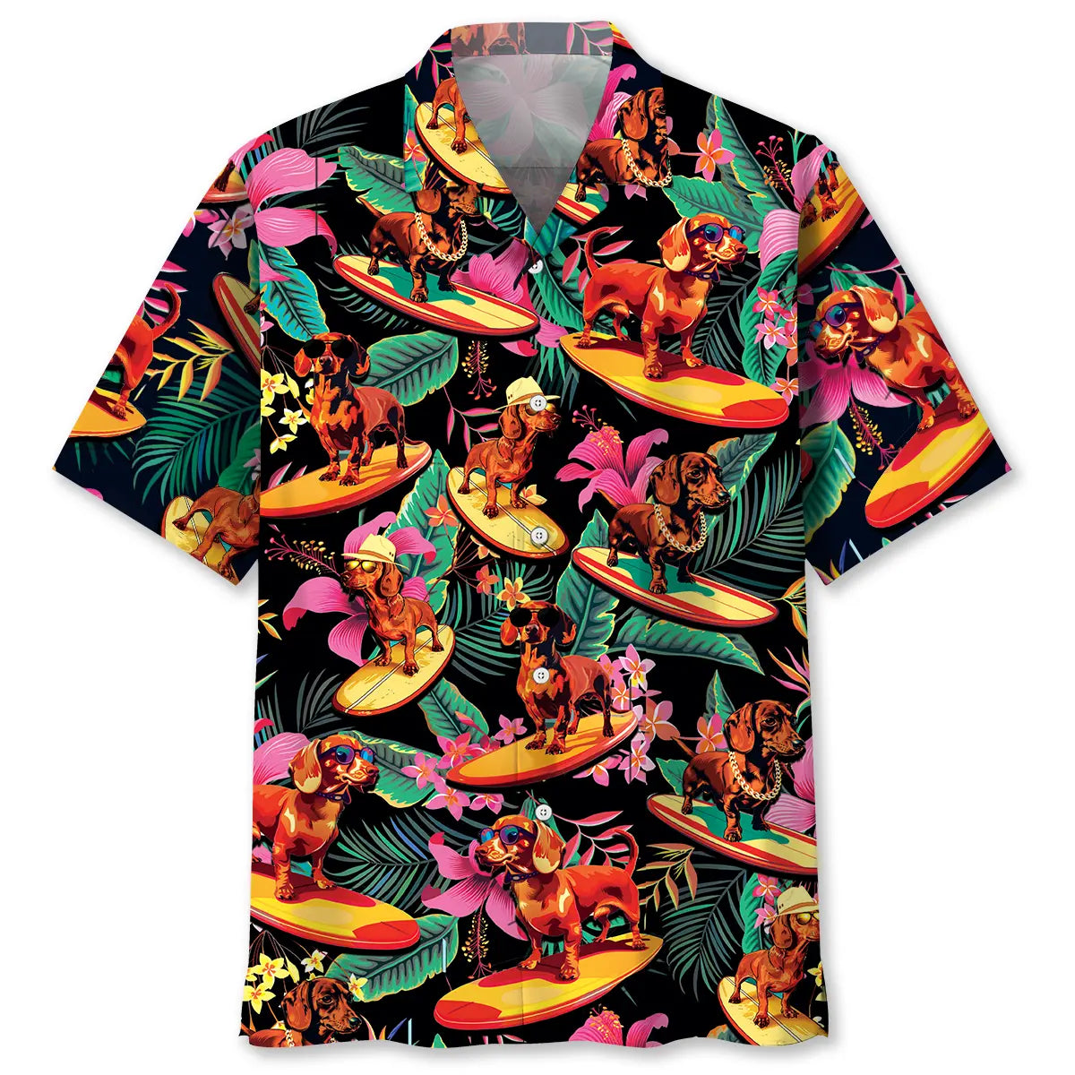 Tropical Dachshund Surfing Hawaiian Shirt For Sports Fans, Summer Outings, And Relaxed Vacation Wear