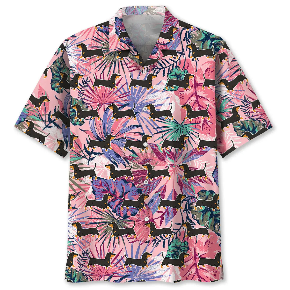 Tropical Dachshund Hawaiian Shirt For Summer Vacation, Beach Travel, And Casual Wear
