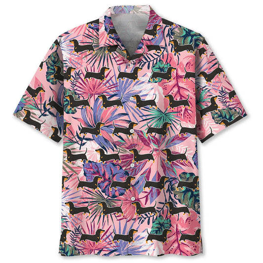 Tropical Dachshund Hawaiian Shirt For Summer Vacation, Beach Travel, And Casual Wear