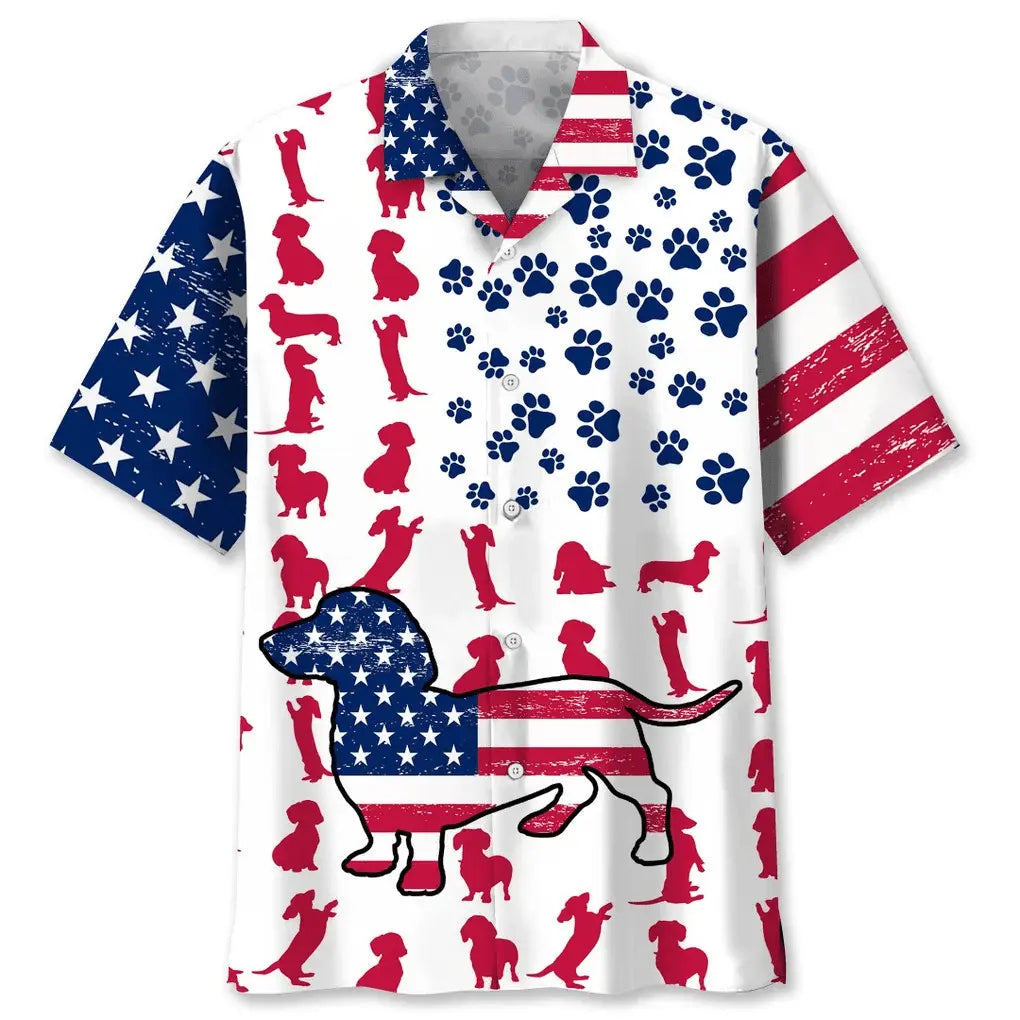 American Dachshund Flag Hawaiian Shirt For Resort Trips, Coastal Parties, And Warm Weather Style