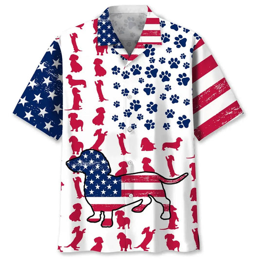 American Dachshund Flag Hawaiian Shirt For Resort Trips, Coastal Parties, And Warm Weather Style