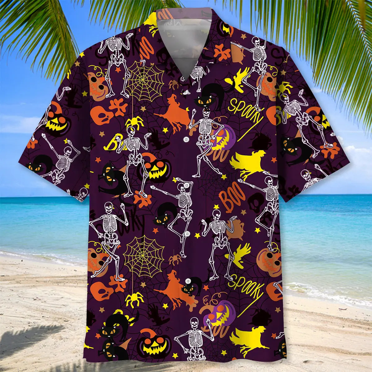 Halloween Dancing Skeleton Hawaiian Shirt For Spooky Events, Resort Travel, And Creative Warm Weather Wear