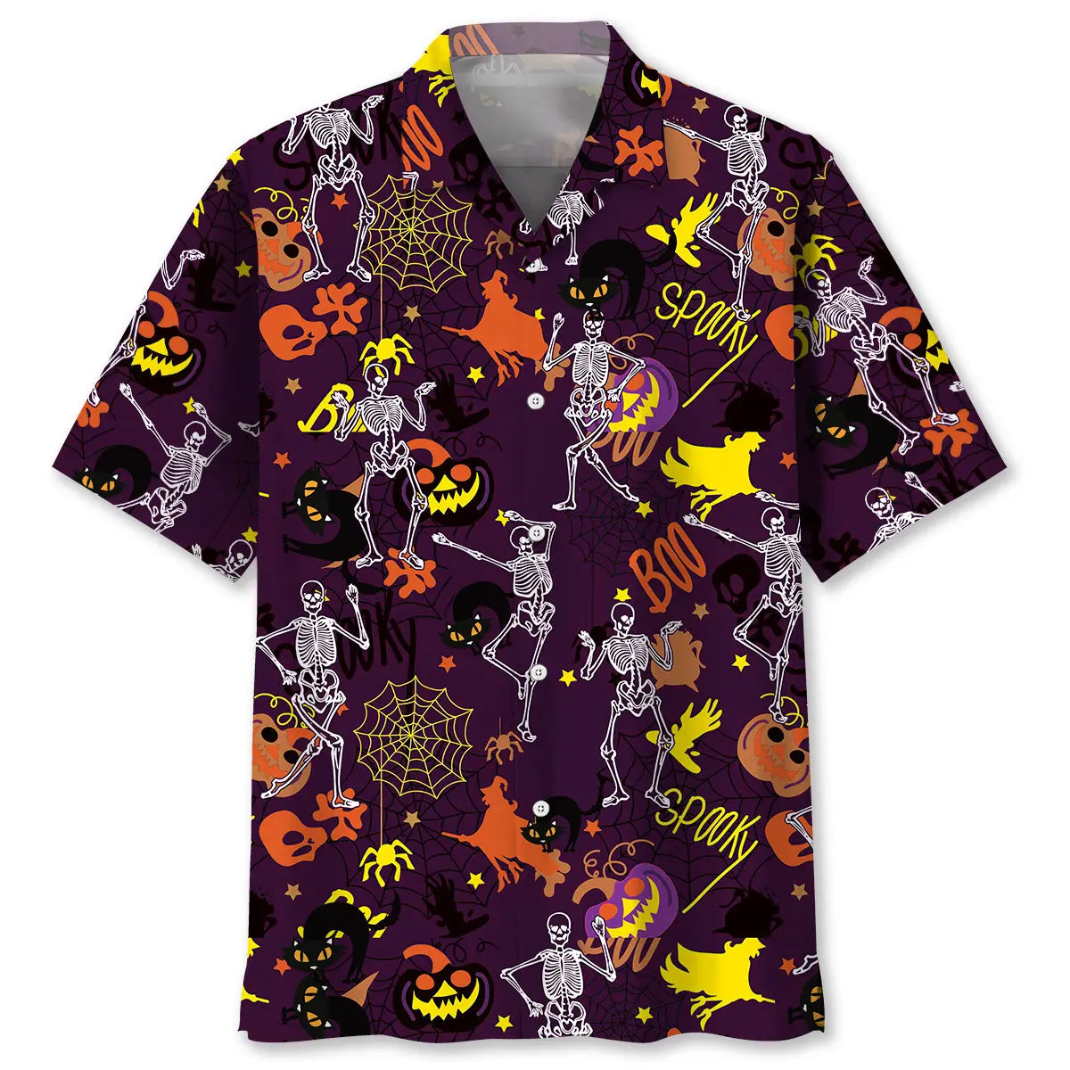 Halloween Dancing Skeleton Hawaiian Shirt For Spooky Events, Resort Travel, And Creative Warm Weather Wear