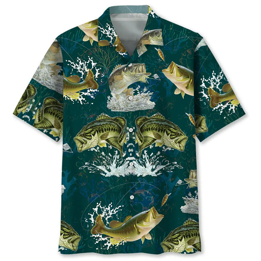 Dark Green Fishing Hawaiian Shirt For Beach Days, Summer Outings, And Thoughtful Gift Giving