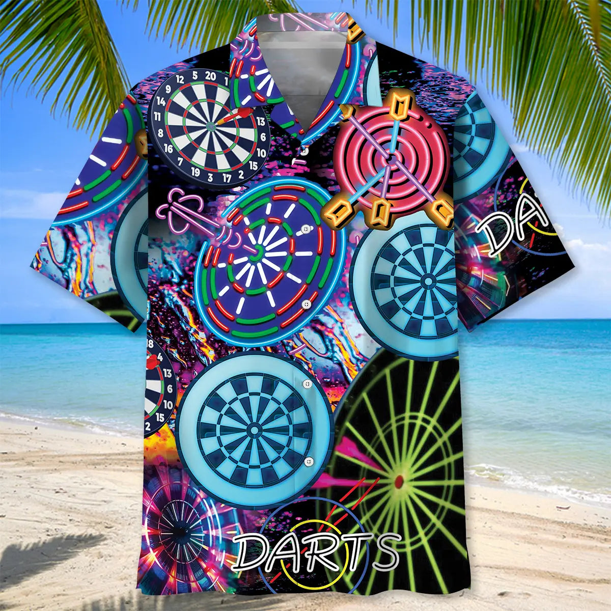 Neon Dart Hawaiian Shirt For Resort Trips, Coastal Parties, And Warm Weather Style