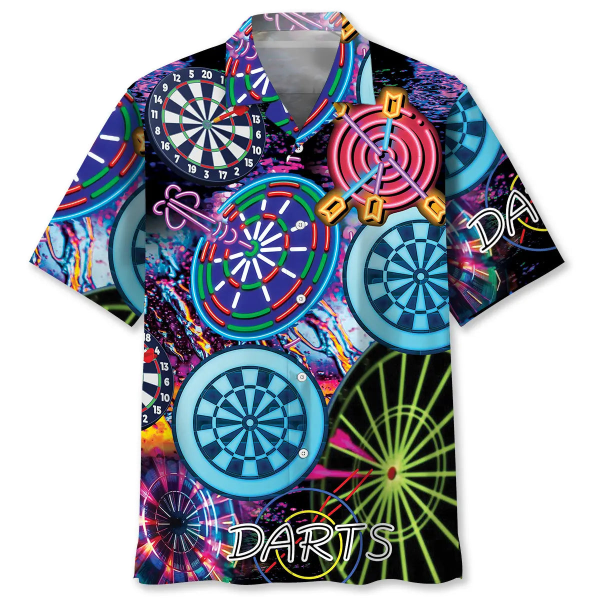 Neon Dart Hawaiian Shirt For Resort Trips, Coastal Parties, And Warm Weather Style