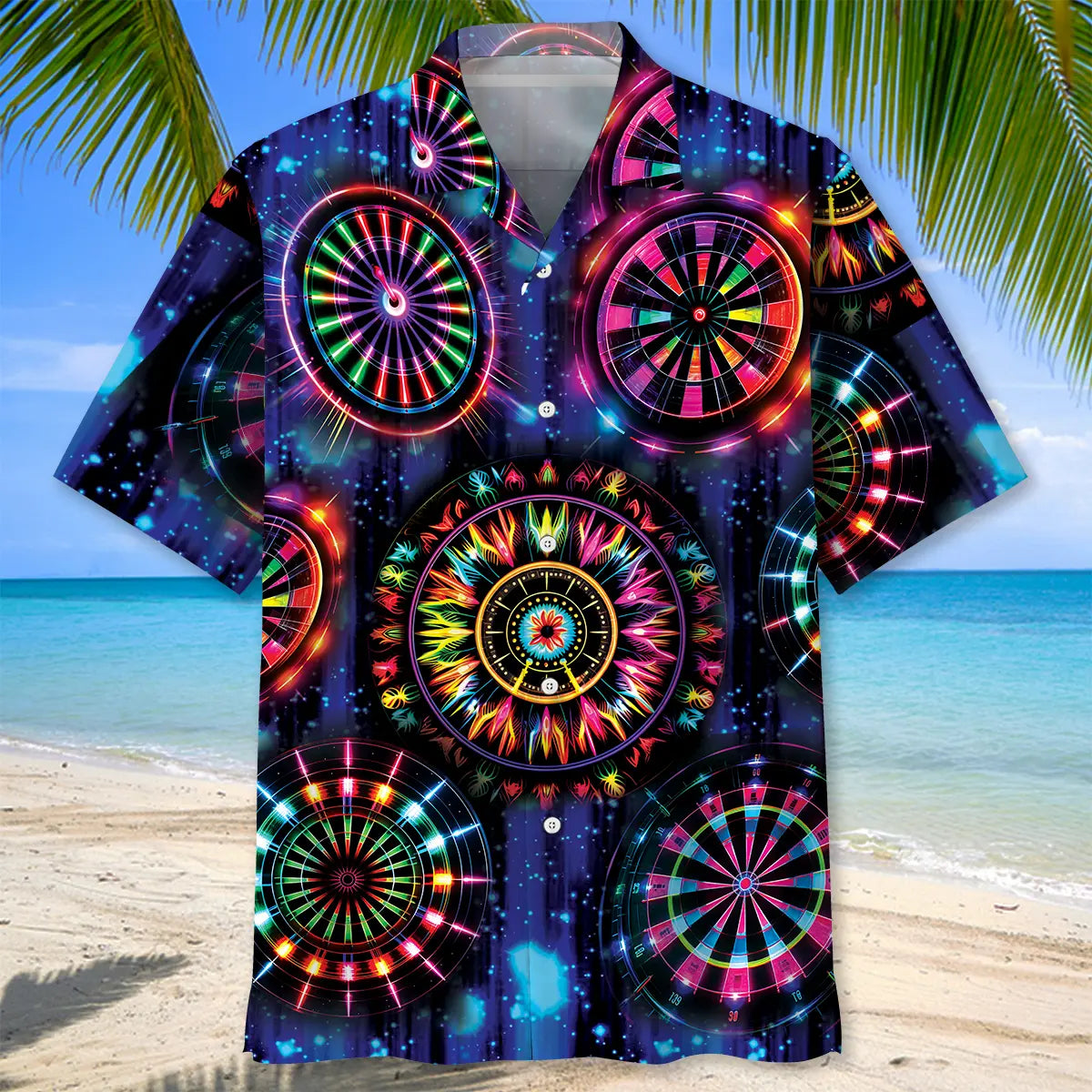 Neon Dart Light Hawaiian Shirt For Summer Vacation, Beach Travel, And Casual Wear