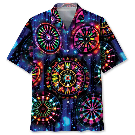 Neon Dart Light Hawaiian Shirt For Summer Vacation, Beach Travel, And Casual Wear