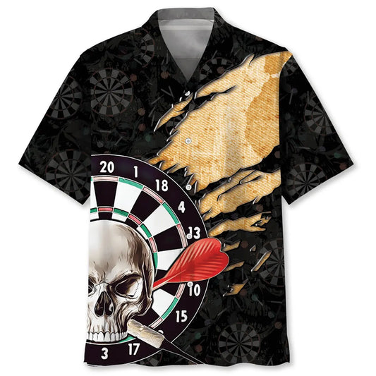 Dart Skull Hawaiian Shirt For Outdoor Adventures, Coastal Travel, And Comfortable Casual Style