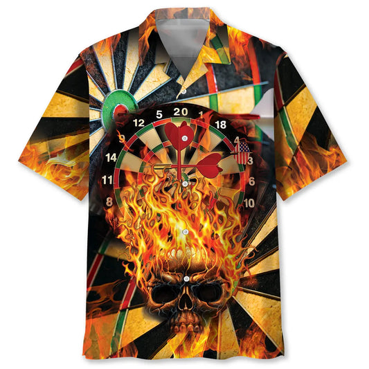 Darts Skull Hawaiian Shirt For Summer Vacation, Beach Travel, And Casual Wear