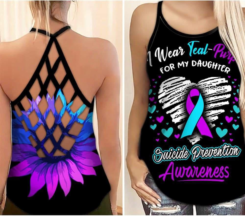 Teal Purple Daughter Wellness Support Hollow Tank Top For Awareness Gatherings And Daily Wear