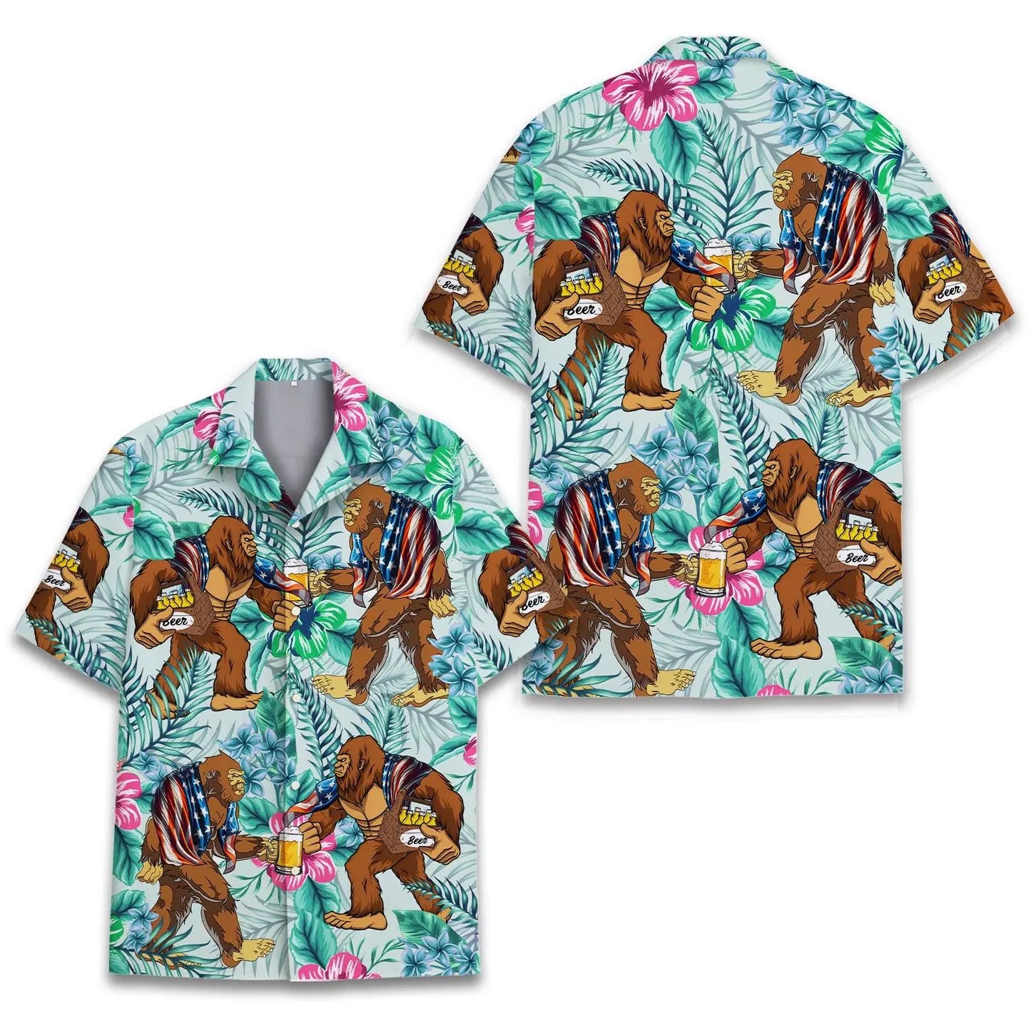 American Island Bigfoot Flag Aloha Hawaiian Shirt For Resort Trips, Coastal Parties, And Warm Weather Style