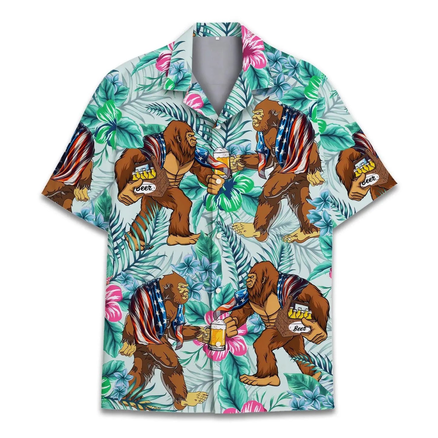 American Island Bigfoot Flag Aloha Hawaiian Shirt For Resort Trips, Coastal Parties, And Warm Weather Style
