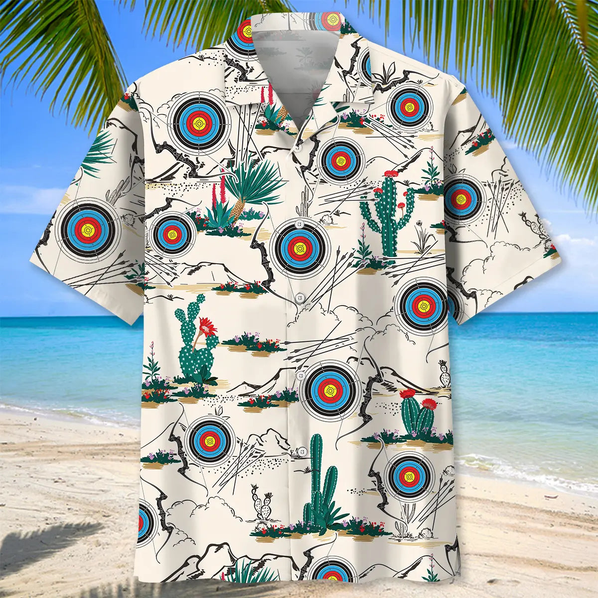 Desert Archery Hawaiian Shirt For Active Holidays, Resort Trips, And Warm Weather Gatherings