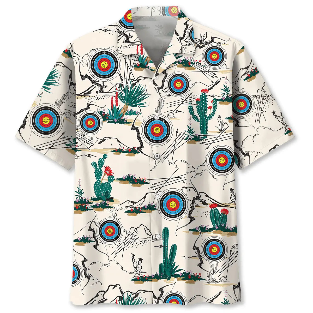 Desert Archery Hawaiian Shirt For Active Holidays, Resort Trips, And Warm Weather Gatherings