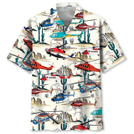 Colorful Desert Helicopter Hawaiian Shirt For Motorsport Events, Beach Travel, And Thoughtful Gift Giving
