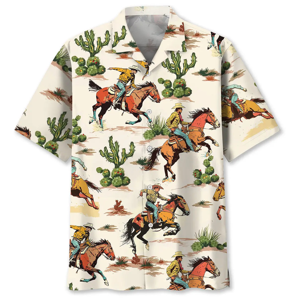 Desert Cowboy Bucking Hawaiian Shirt For Coastal Festival, Family Vacation, And Summer Party Style