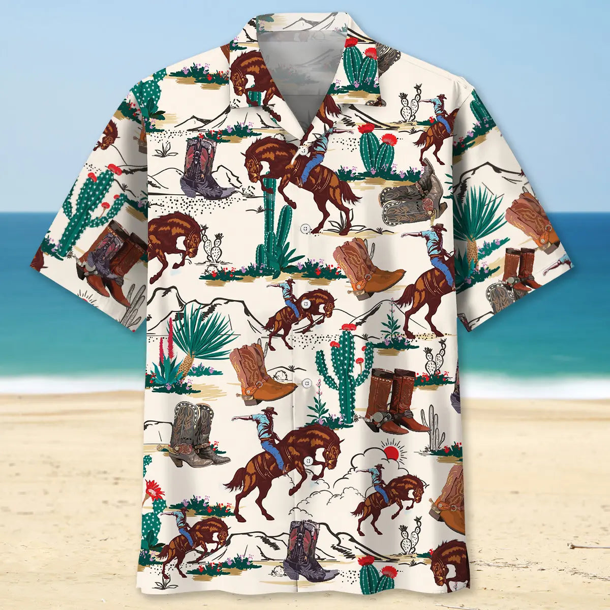 Desert Cowboy Hawaiian Shirt For Resort Trips, Coastal Parties, And Warm Weather Style