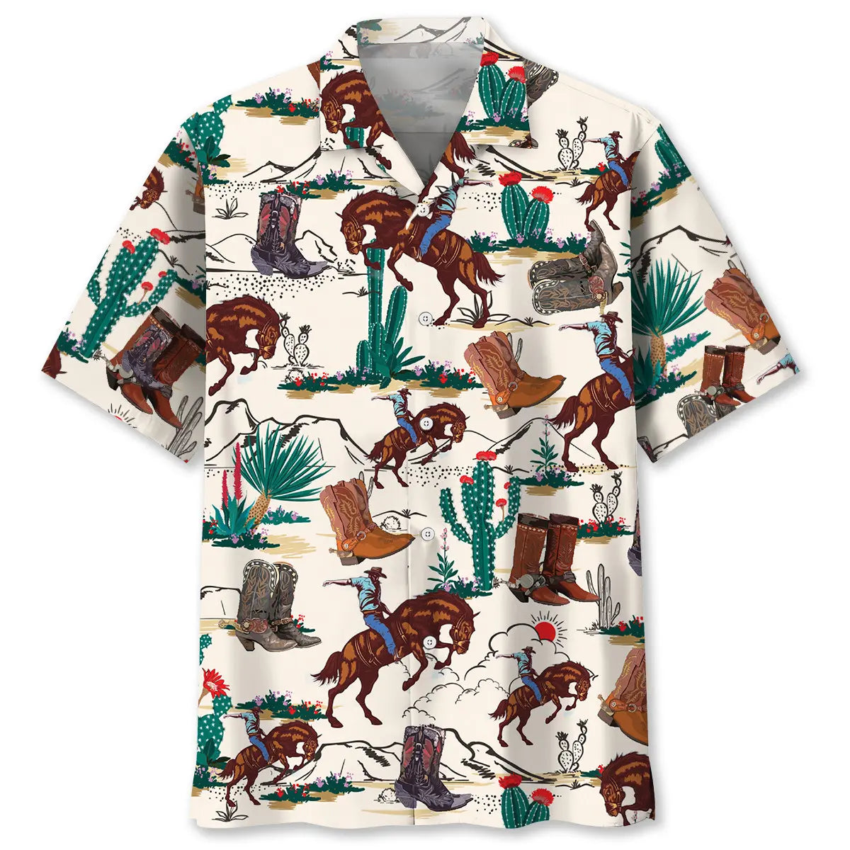 Desert Cowboy Hawaiian Shirt For Resort Trips, Coastal Parties, And Warm Weather Style