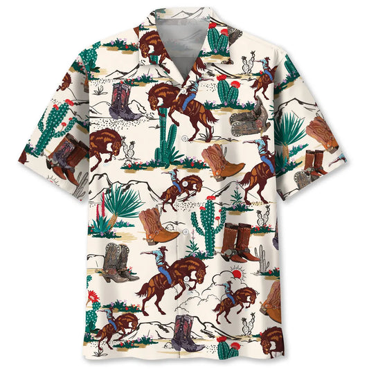 Desert Cowboy Hawaiian Shirt For Resort Trips, Coastal Parties, And Warm Weather Style