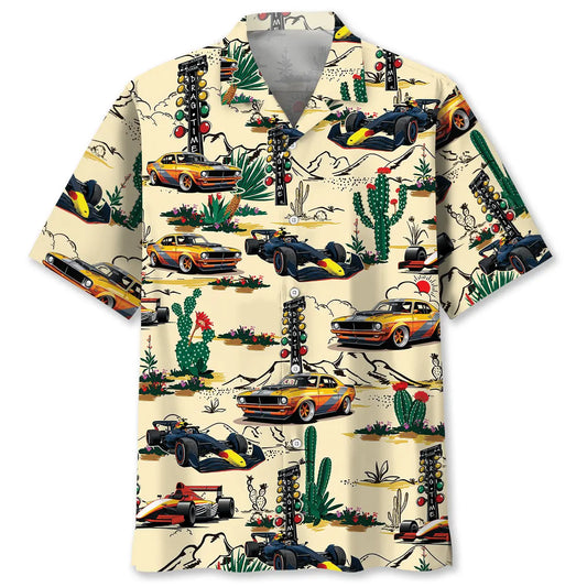 Desert Drag Racing Motorsport Hawaiian Shirt For Island Vacations, Resort Wear, And Relaxed Seasonal Style