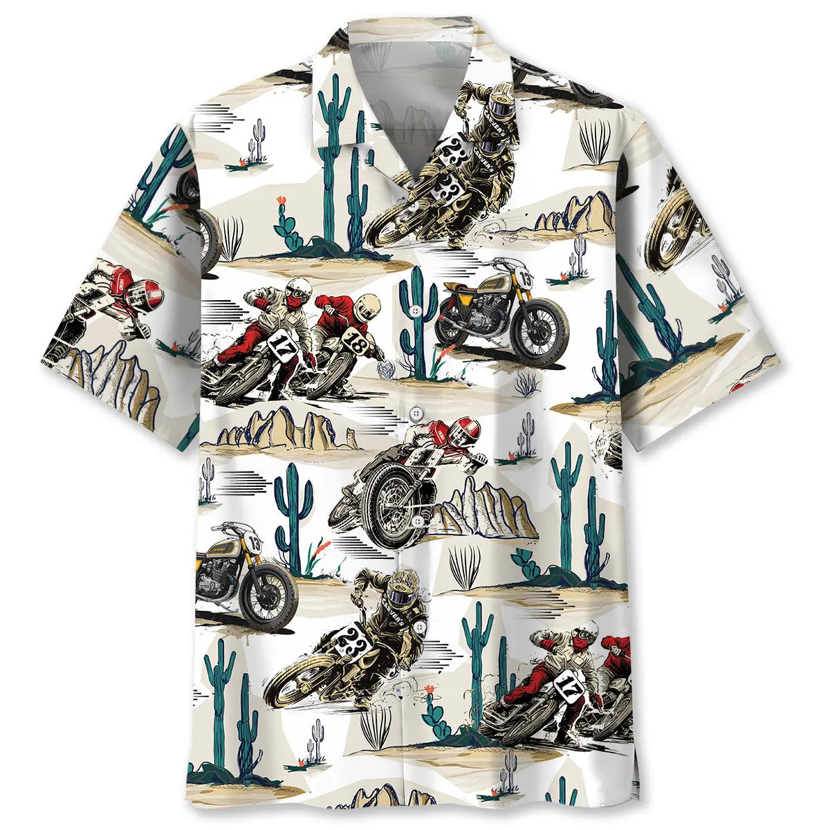 Desert Flat Track Bike Racing Hawaiian Shirt For Tropical Holidays, Outdoor Gatherings, And Everyday Comfort