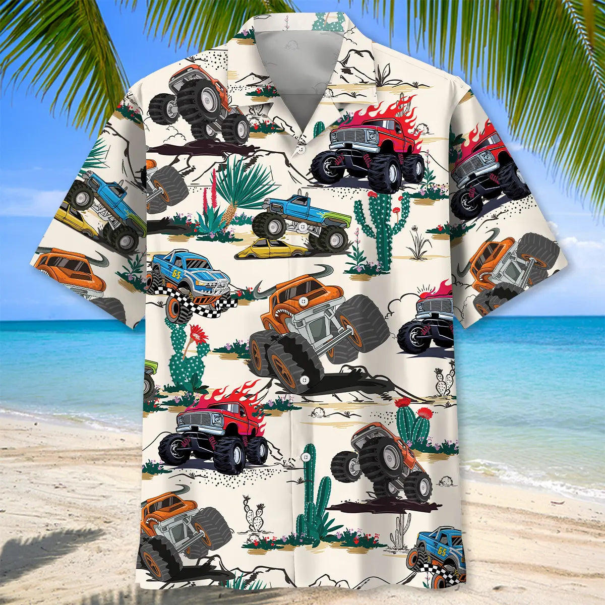 Desert Funny Monster Truck Hawaiian Shirt For Summer Road Trip And Outdoor Comfort
