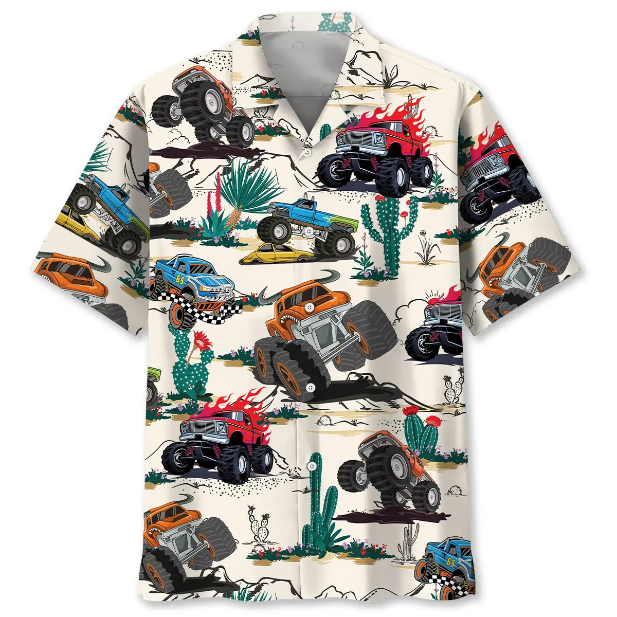 Desert Funny Monster Truck Hawaiian Shirt For Seasonal Celebration, Relaxed Getaway, And Everyday Comfort
