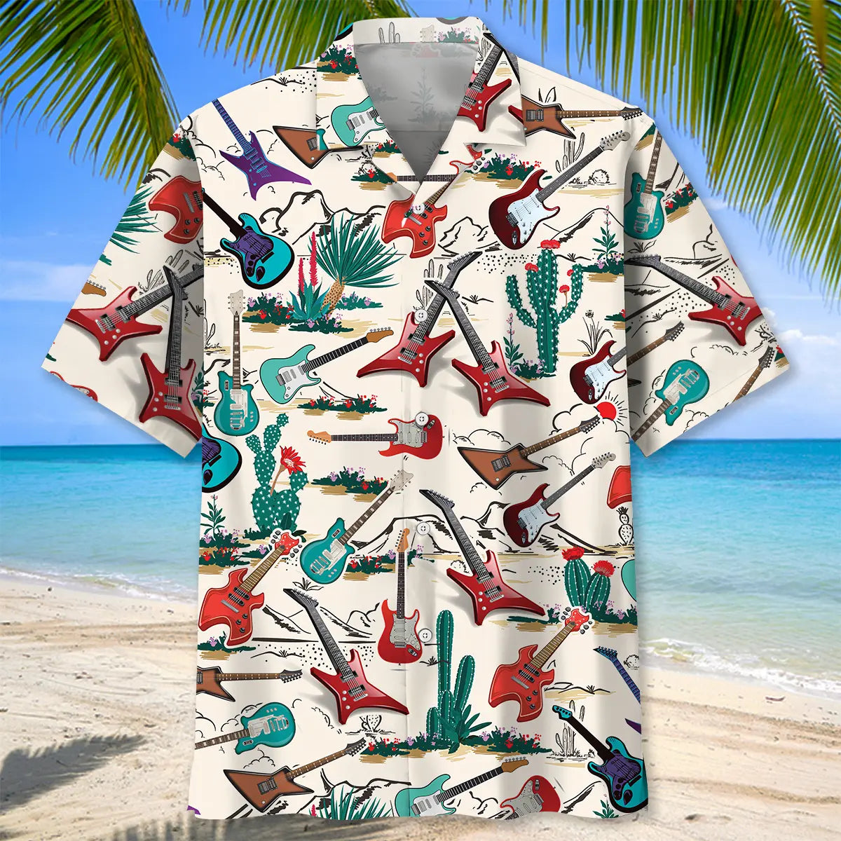 Desert Guitar Hawaiian Shirt For Creative Performers, Coastal Trips, And Casual Everyday Wear