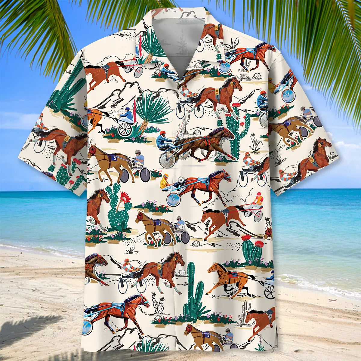 Desert Horse Harness Racing Hawaiian Shirt For Resort Trips, Coastal Parties, And Warm Weather Style
