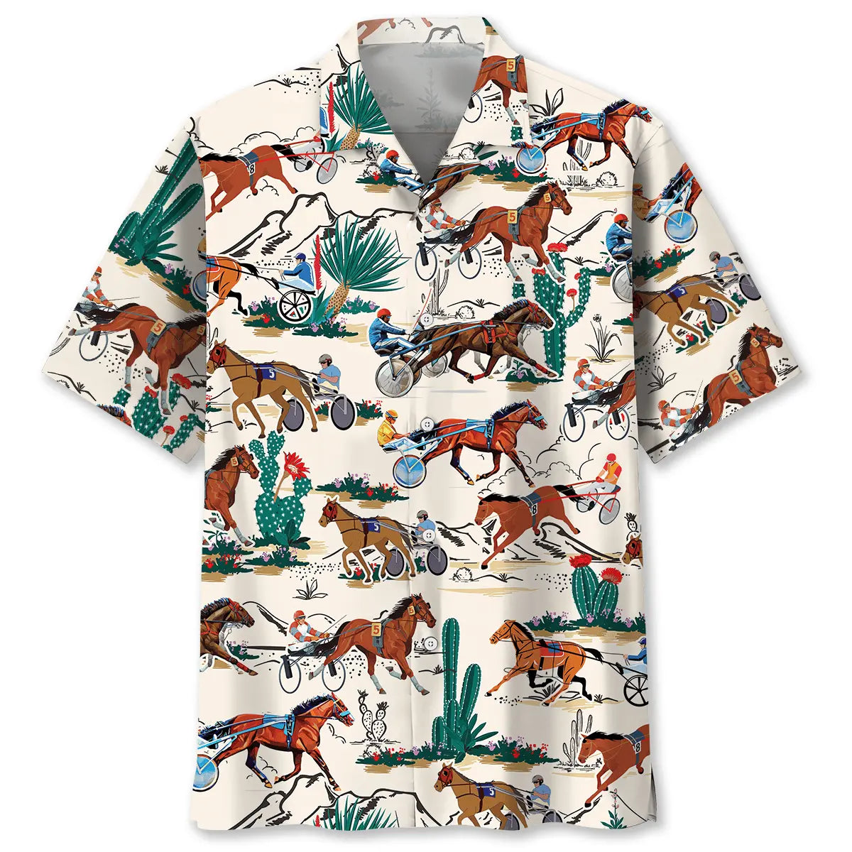 Desert Horse Harness Racing Hawaiian Shirt For Resort Trips, Coastal Parties, And Warm Weather Style