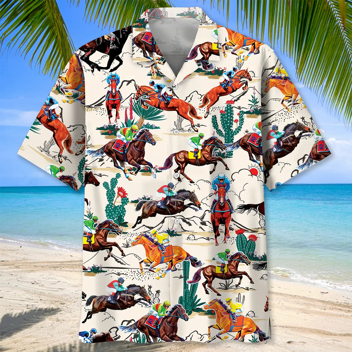 Desert Horse Racing Hawaiian Shirt For Road Trip Adventures, Resort Days, And Comfortable Everyday Wear