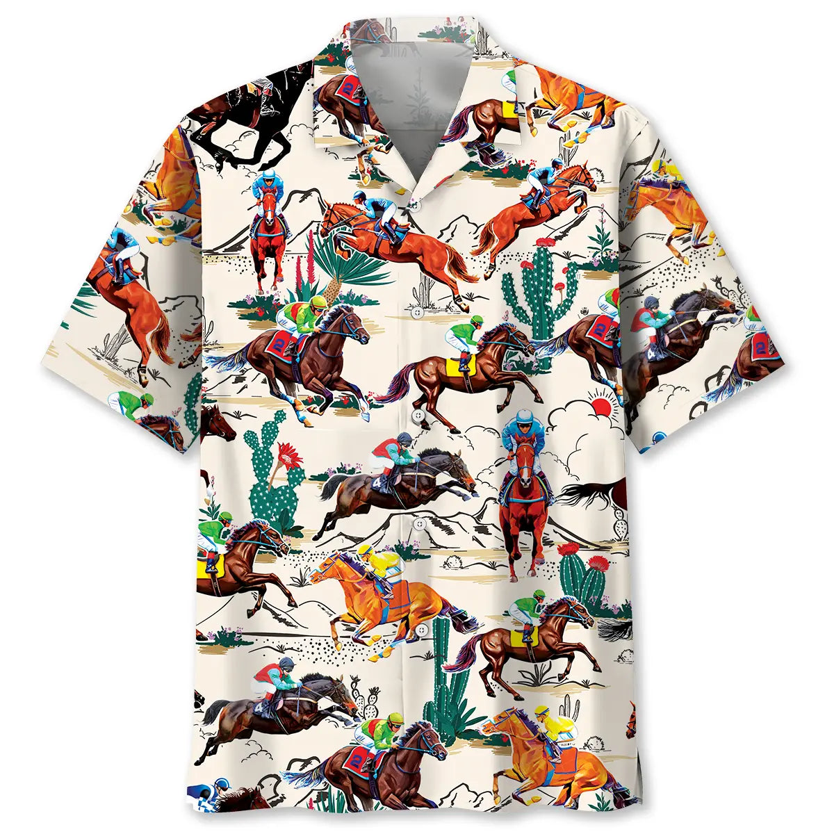 Desert Horse Racing Hawaiian Shirt For Road Trip Adventures, Resort Days, And Comfortable Everyday Wear