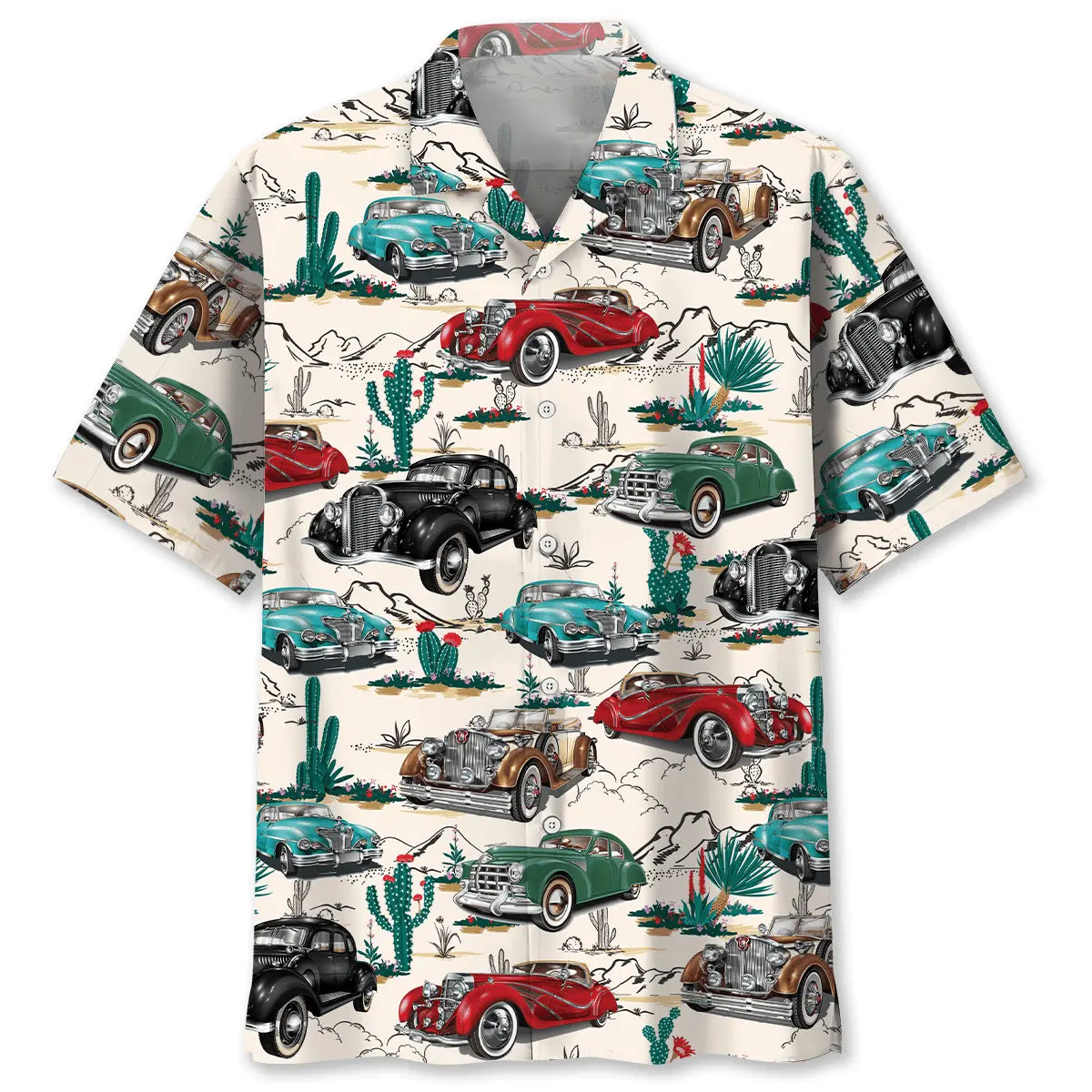 Classic Desert Hot Rod Car Hawaiian Shirt For Coastal Travel, Casual Events, And Comfortable Summer Wear