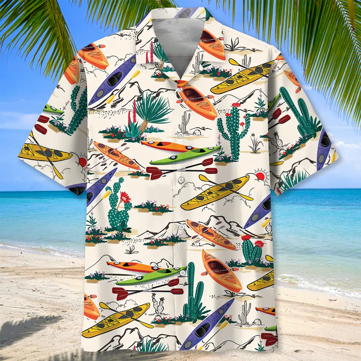Desert Kayaking Hawaiian Shirt For Coastal Travel, Casual Events, And Comfortable Summer Wear