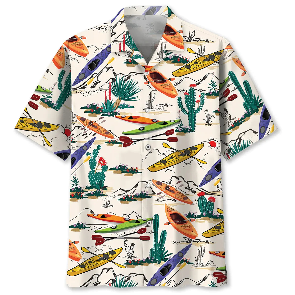 Desert Kayaking Hawaiian Shirt For Coastal Travel, Casual Events, And Comfortable Summer Wear