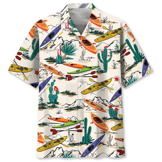 Desert Kayaking Hawaiian Shirt For Coastal Travel, Casual Events, And Comfortable Summer Wear