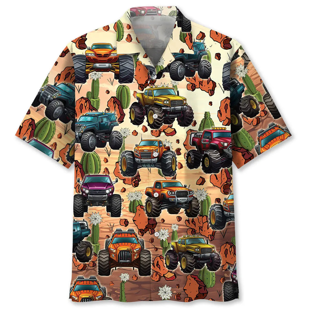 Desert Monster Truck Hawaiian Shirt For Resort Trips, Coastal Parties, And Warm Weather Style