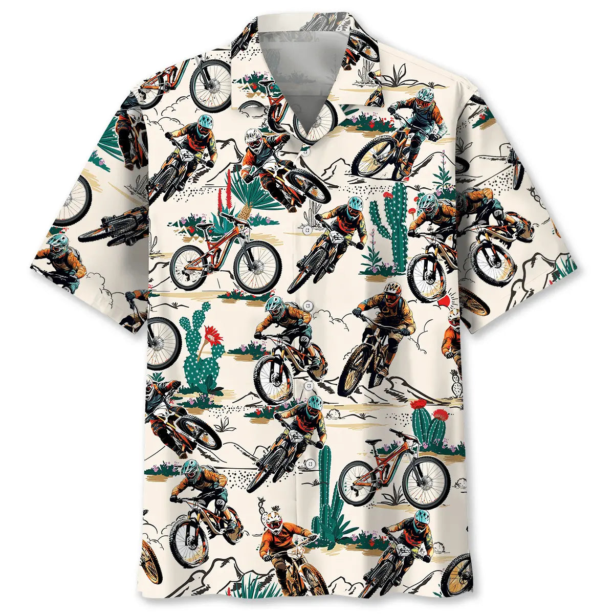 Desert Mountain Bike Racing Hawaiian Shirt For Automotive Enthusiasts, Coastal Trips, And Casual Warm Weather Style